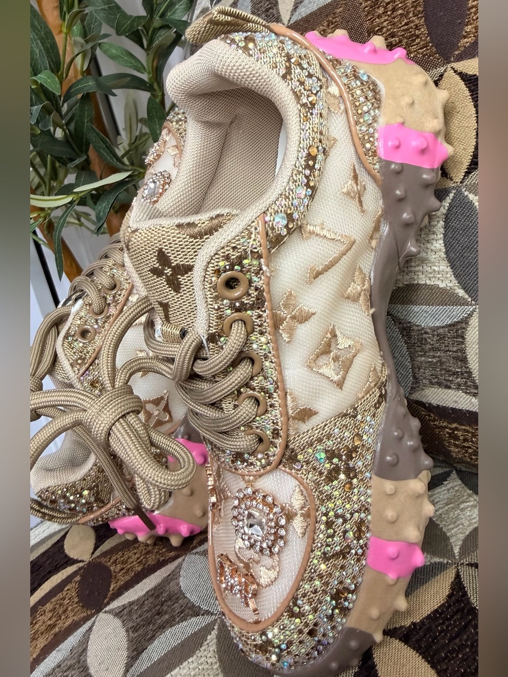 Gold Rhinestone Embellished Chunky Sneakers Size 36 – Brand New - Picture 6 of 16